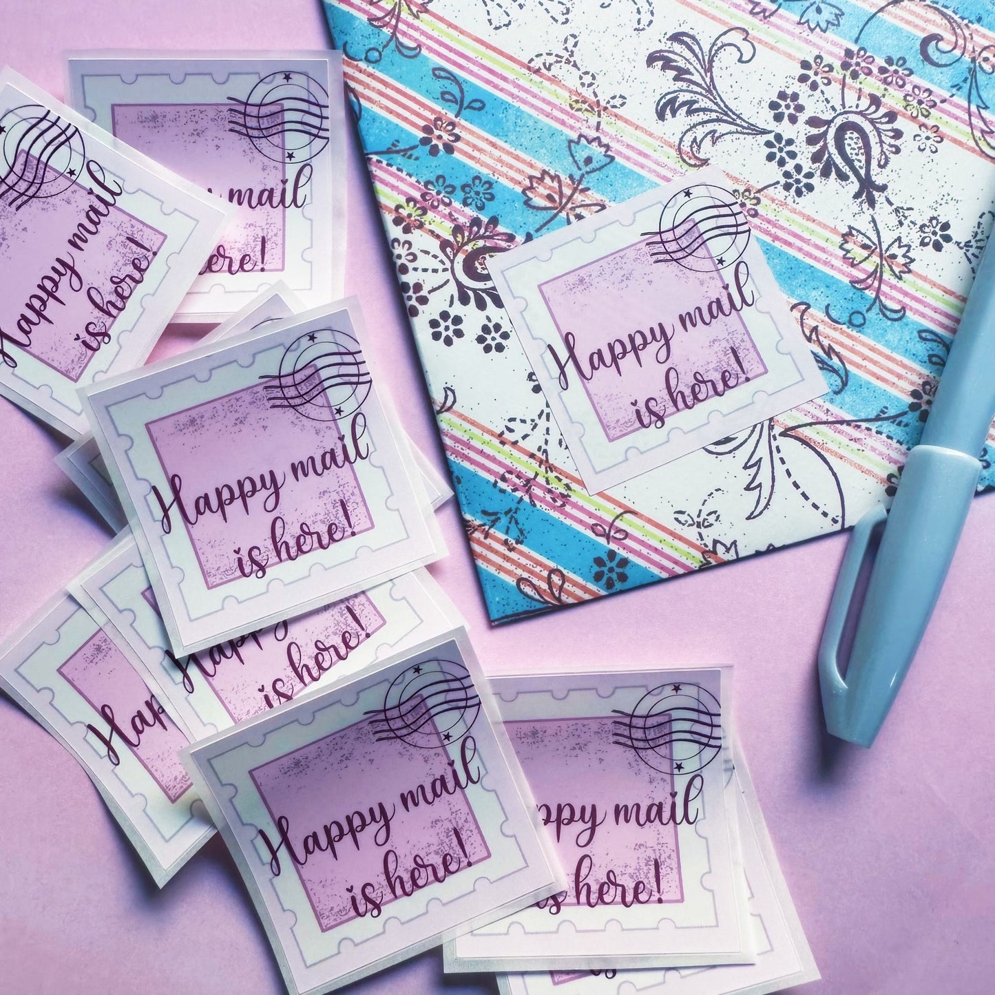 Happy mail is here stamps - Square stickers