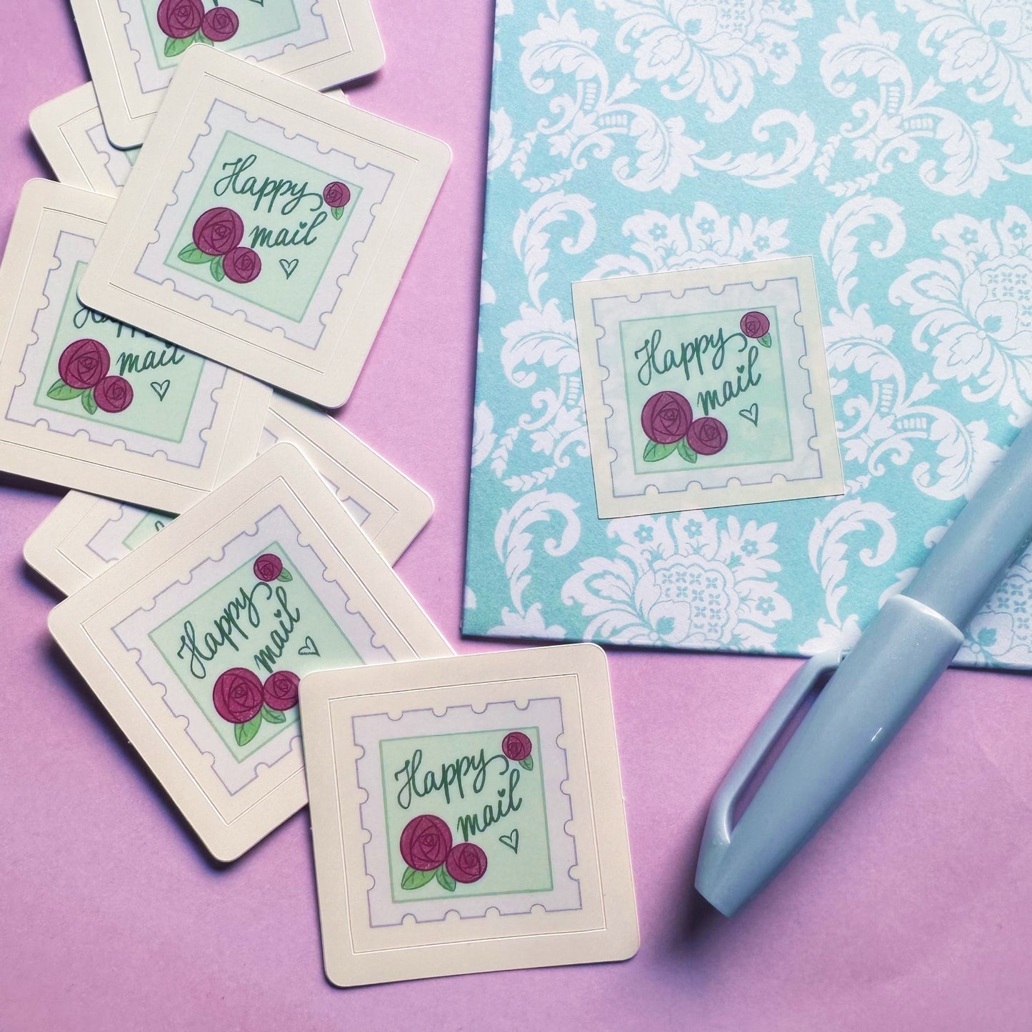 Happy mail stamps - Square stickers