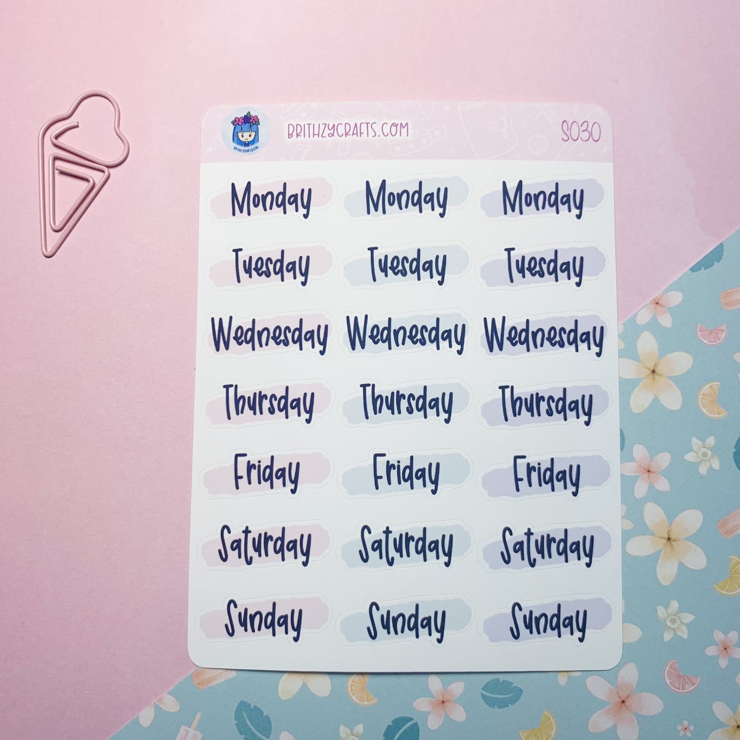 Days of the week smudges color 2 -pastel pink, turquoise, purple - Scripts - S030