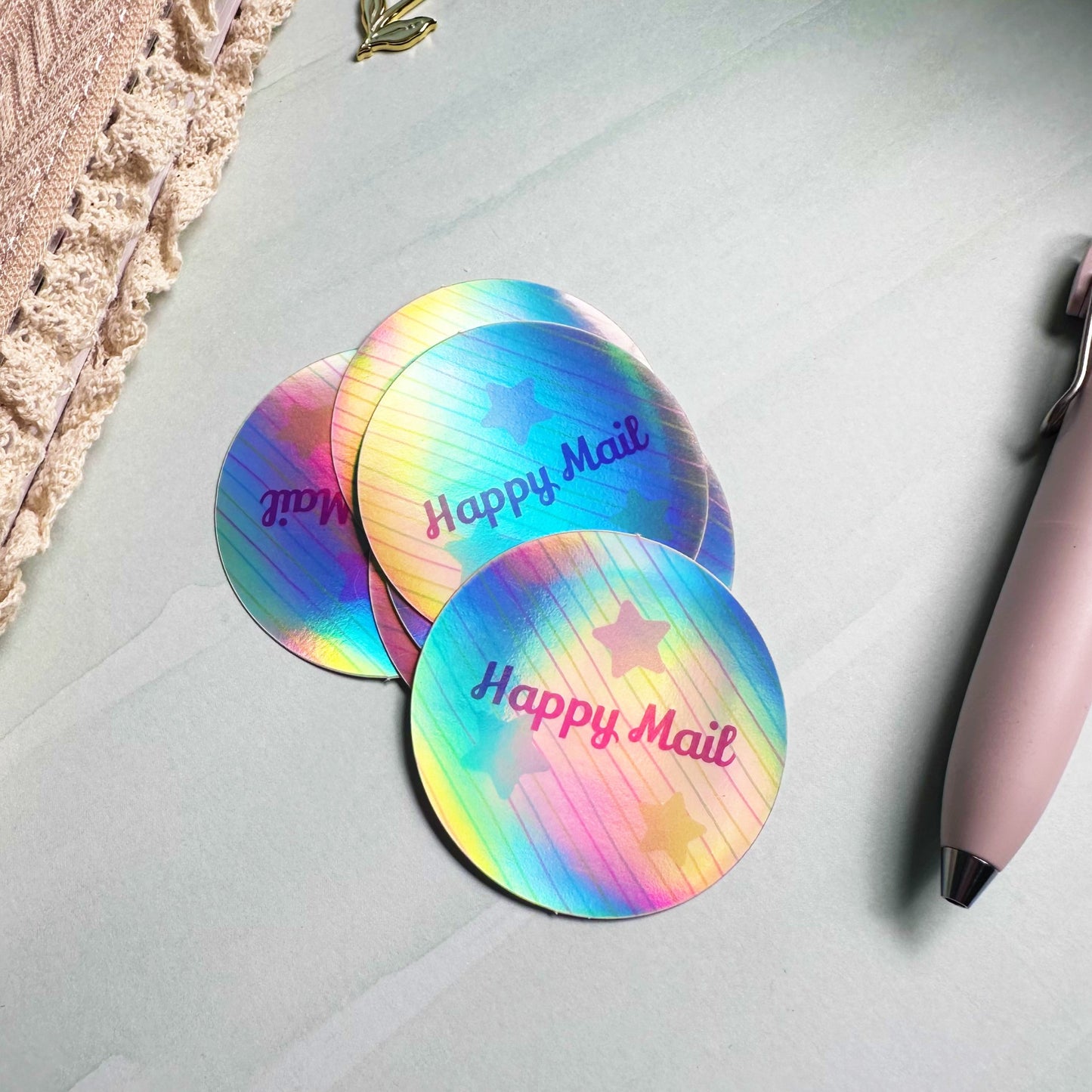 Happy mail - Round holographic stickers