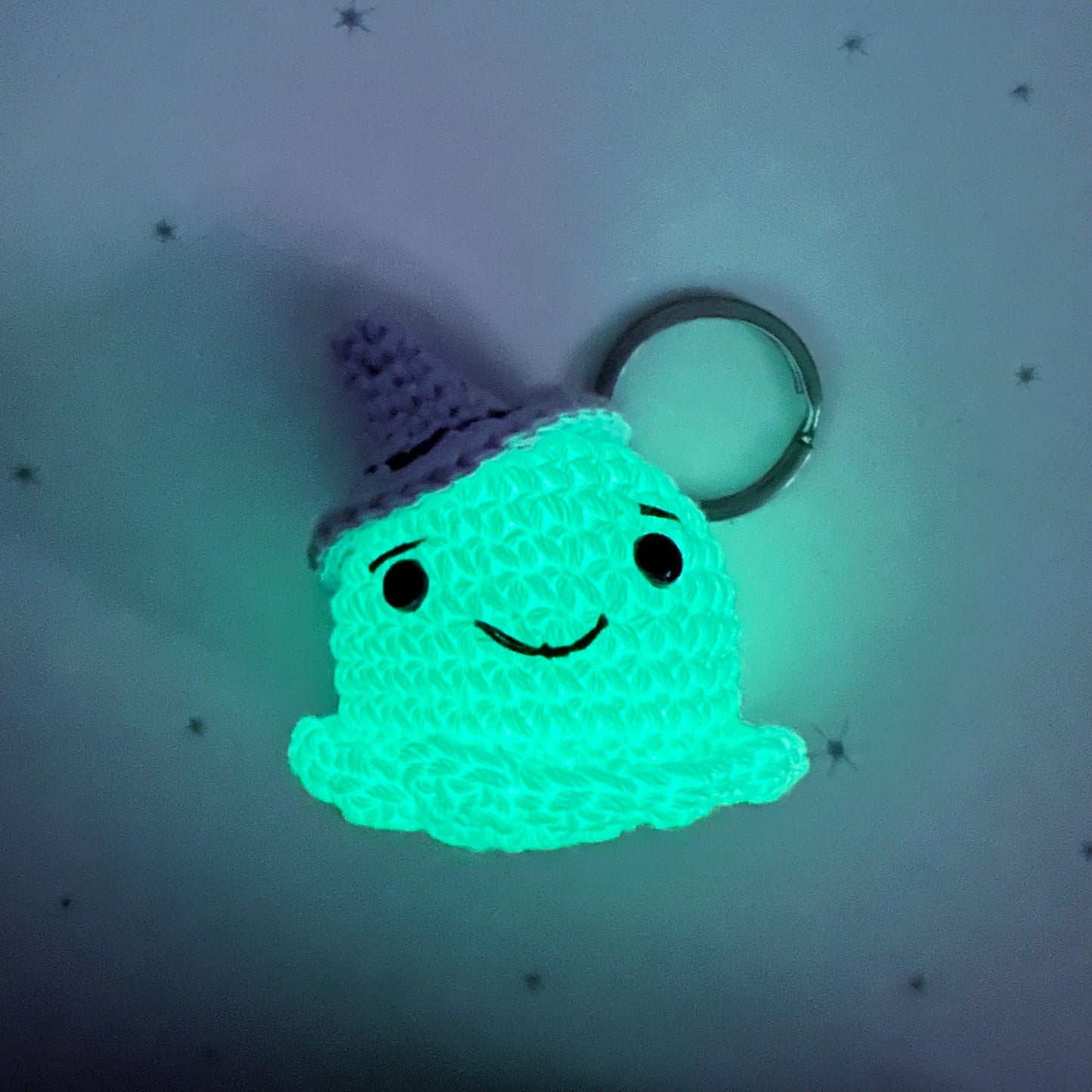 Glow in the dark crochet ghost keychains
