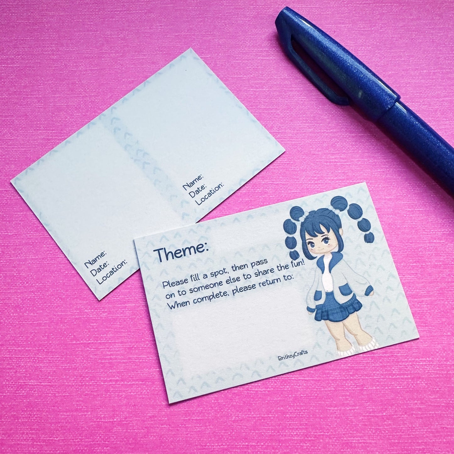 MICRO TPC (Business card size) - Traveling postcard - Blue lover girl - 300gs paper