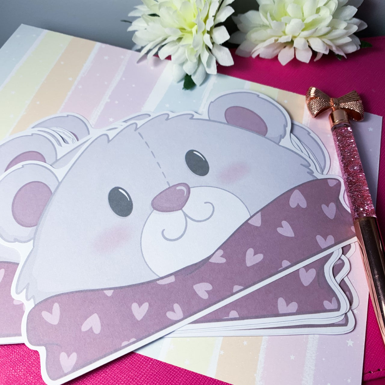 Set of 25 Love Teddy note Loose Sheet Die Cut Paper - Valentines Collection