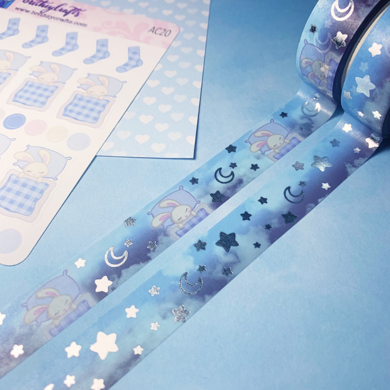 Sleepy bunny - Silver Foiled Washi Tape Set