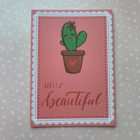 Cute Cactus postcard - hello beautiful