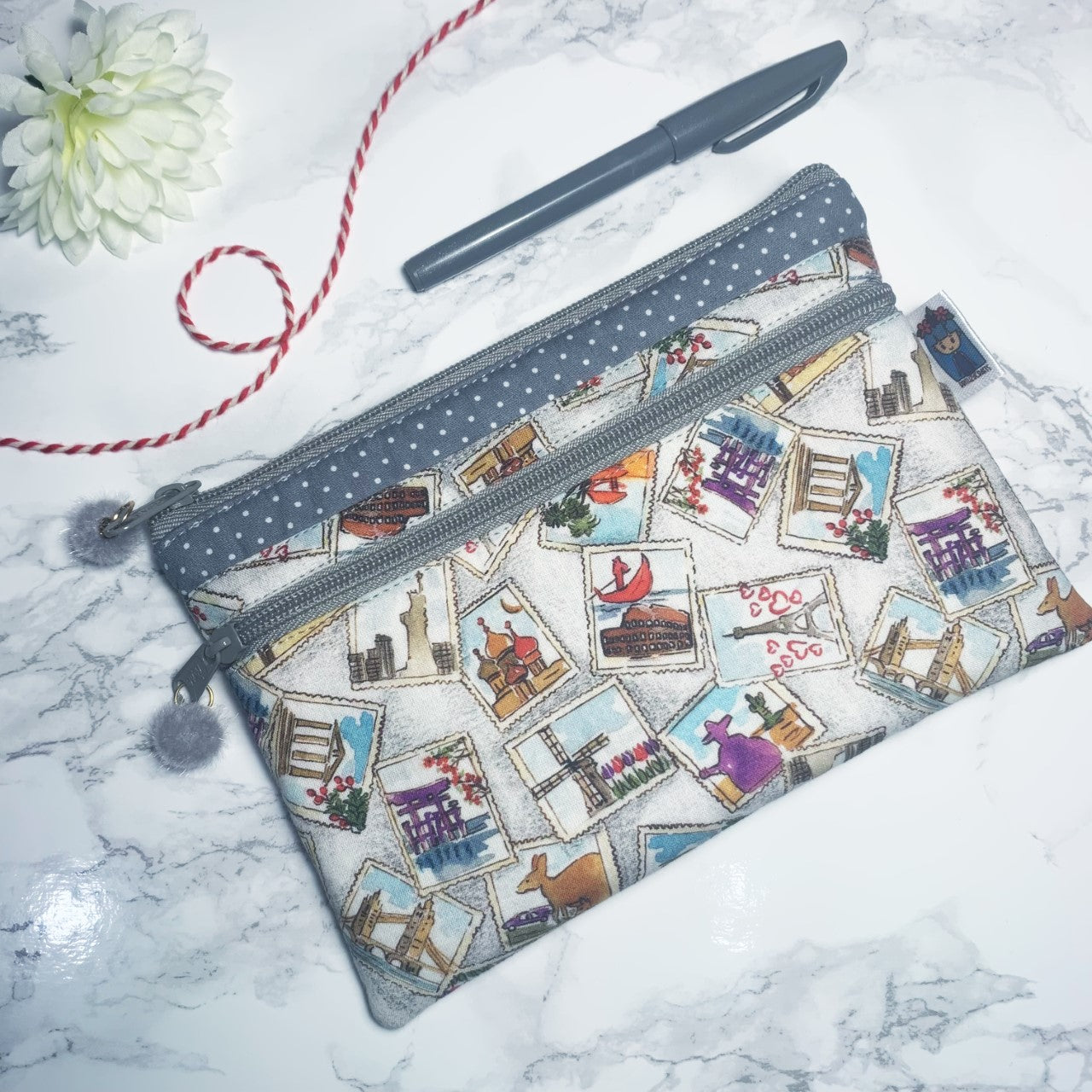 Travel stamps - double pocket Pouch