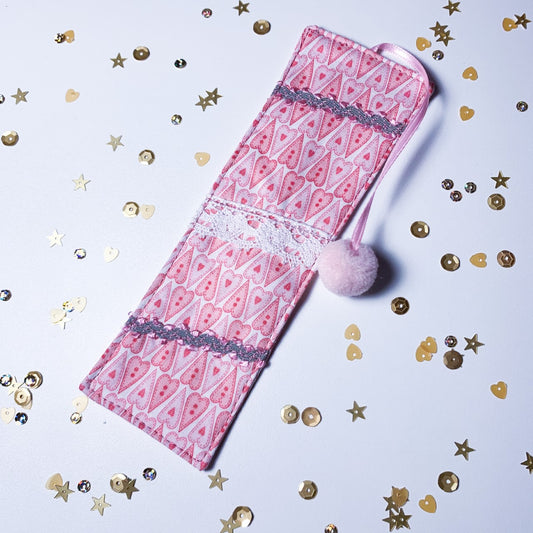 Pink hearts fabric bookmark