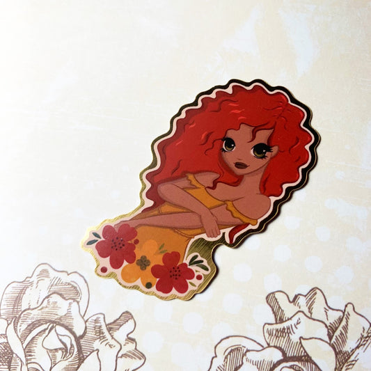 Summer Florals Girl - Brushed gold Vinyl Sticker