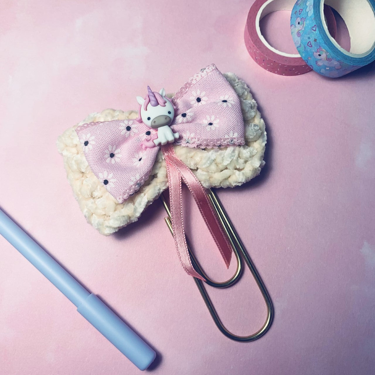 Unicorn cream and pink bow Planner / Paper clip - Jumbo size