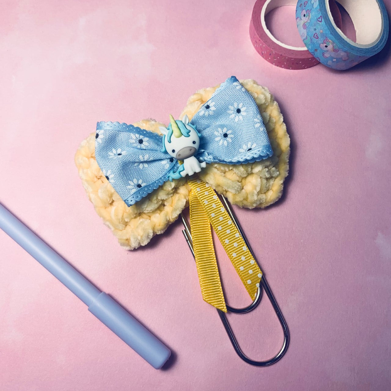 Unicorn yellow bow Planner / Paper clip - Jumbo size