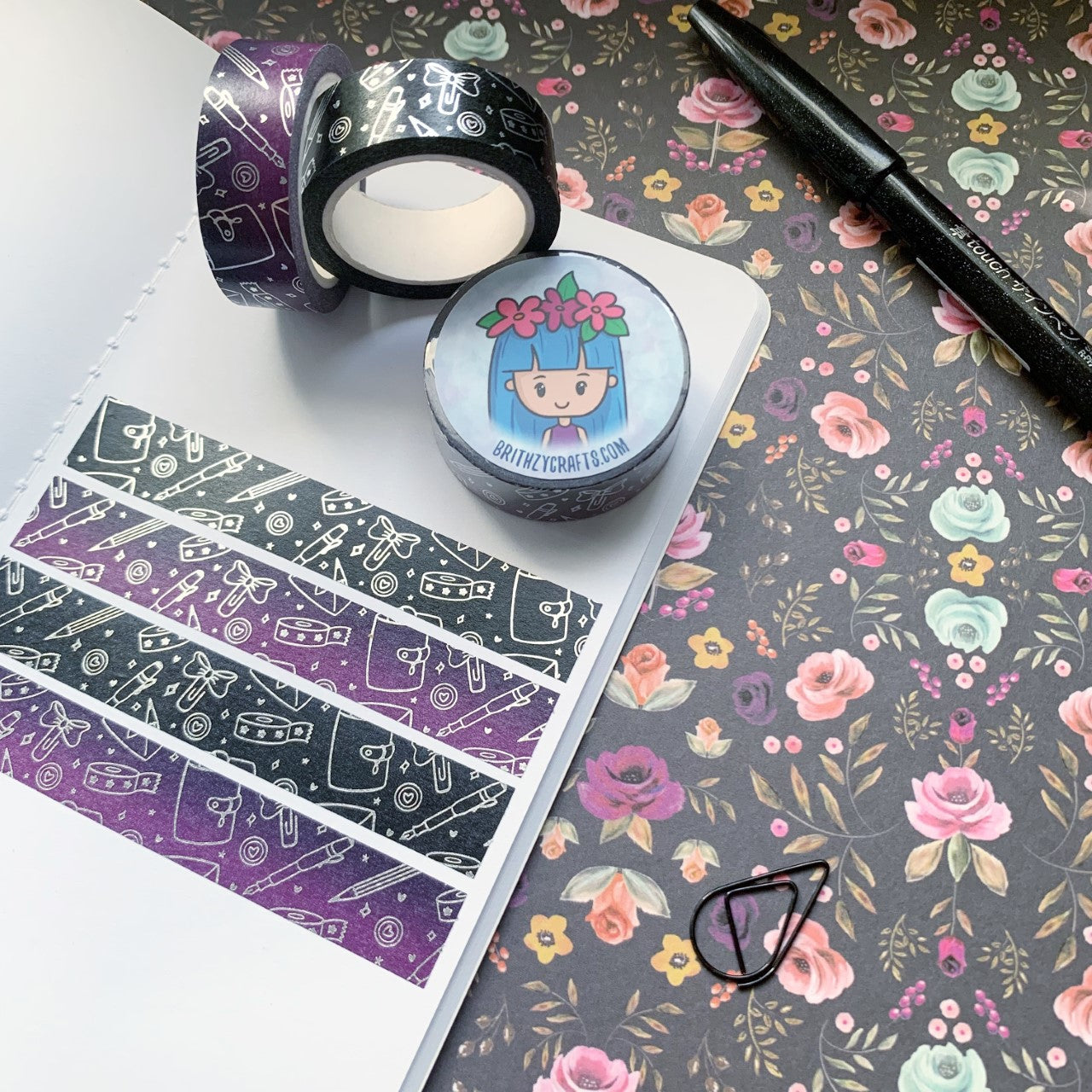 Planner Lover Washi Tape - Black and dark purple variants - Silver foiled