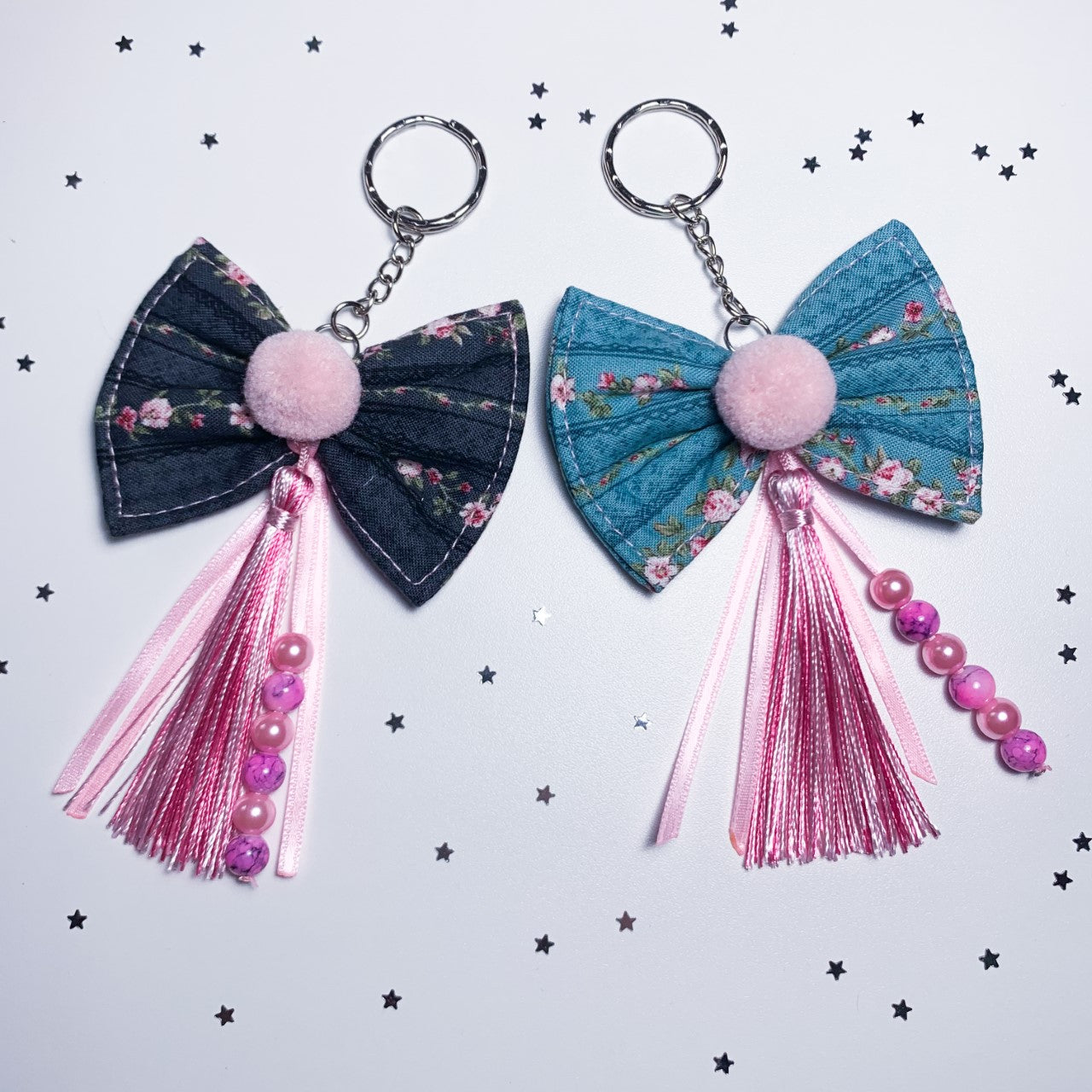 Teal / Black vintage style keychain