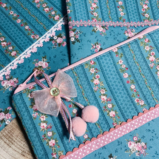 Teal and pink vintage style pouch