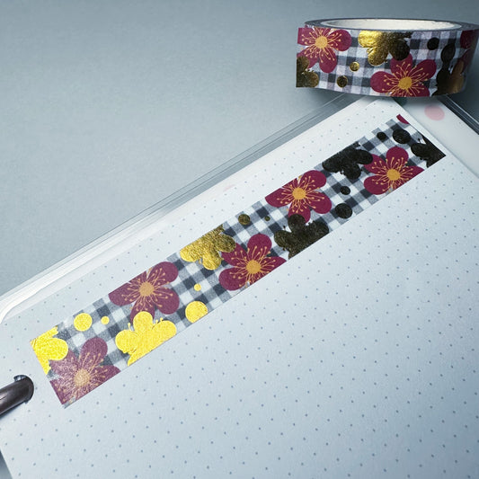 Tartan flowers - Washi Tape - Gold Foiled