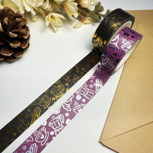 Coffee lover Washi tape - Silver / gold foiled