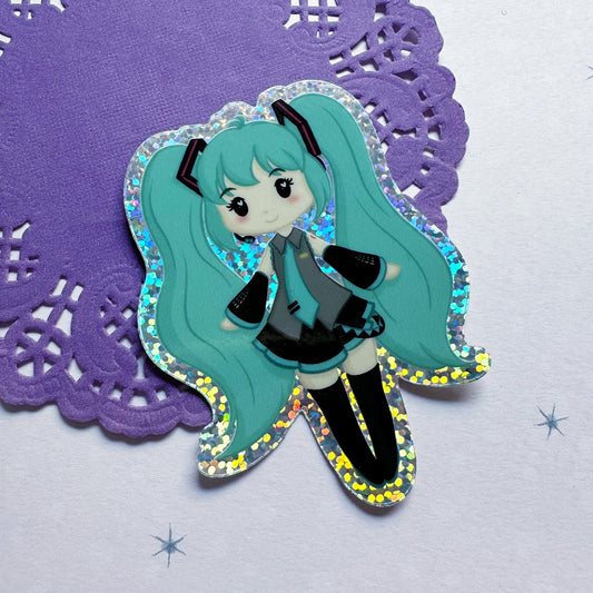 Ponytail girl - Glitter vinyl sticker