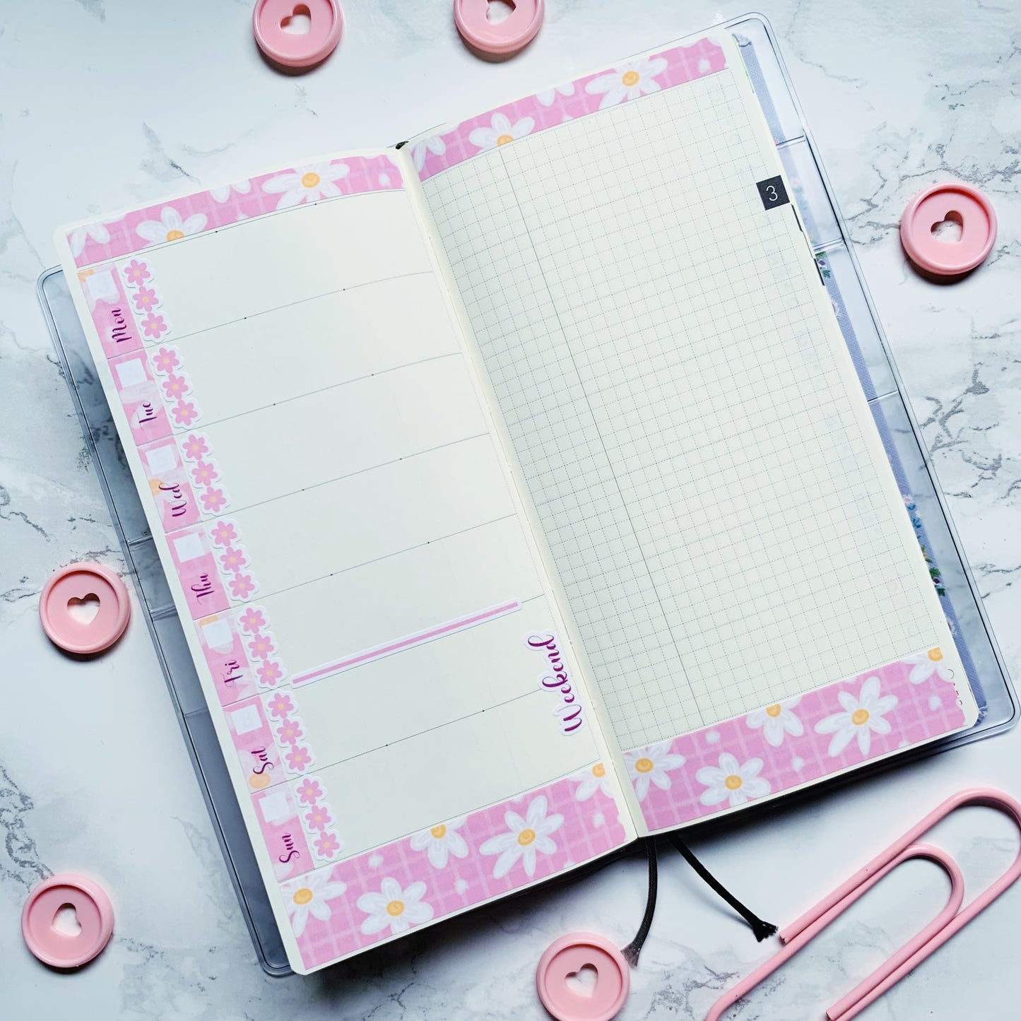 Pink floral - Mini Hobonichi Weeks Kit - MH008