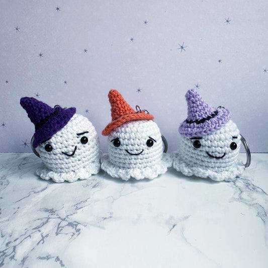 Glow in the dark crochet ghost keychains