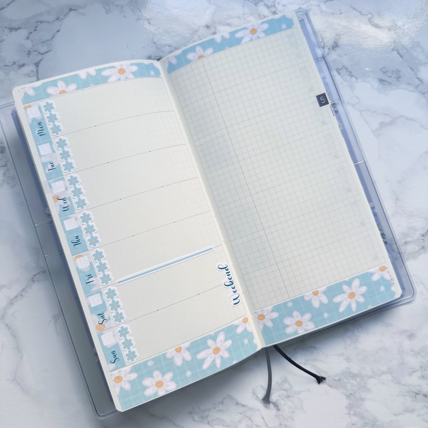 Teal floral - Mini Hobonichi Weeks Kit - MH009