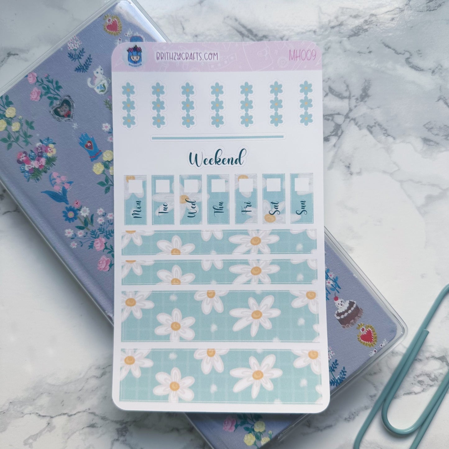 Teal floral - Mini Hobonichi Weeks Kit - MH009