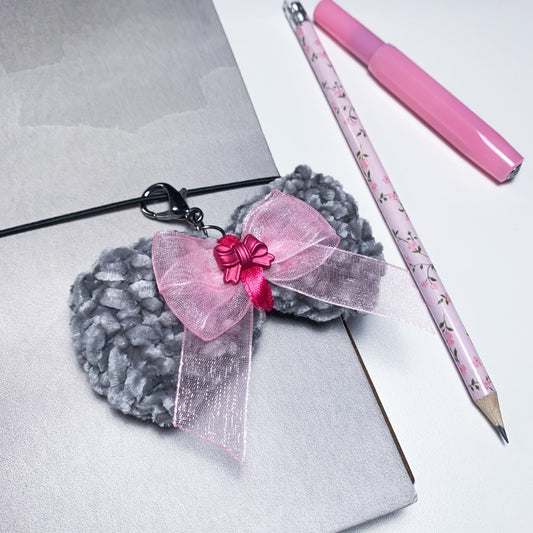 Grey and pink bow planner charm
