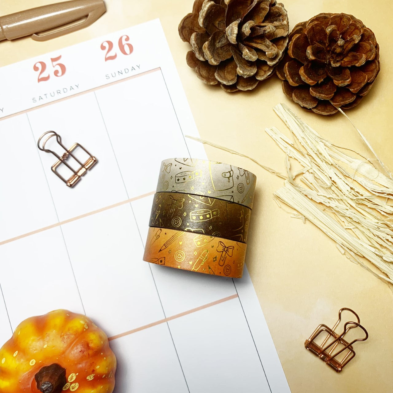 OOPS quality Planner Lover Washi Tape - Autumn / Fall variants - Gold foiled - Read description