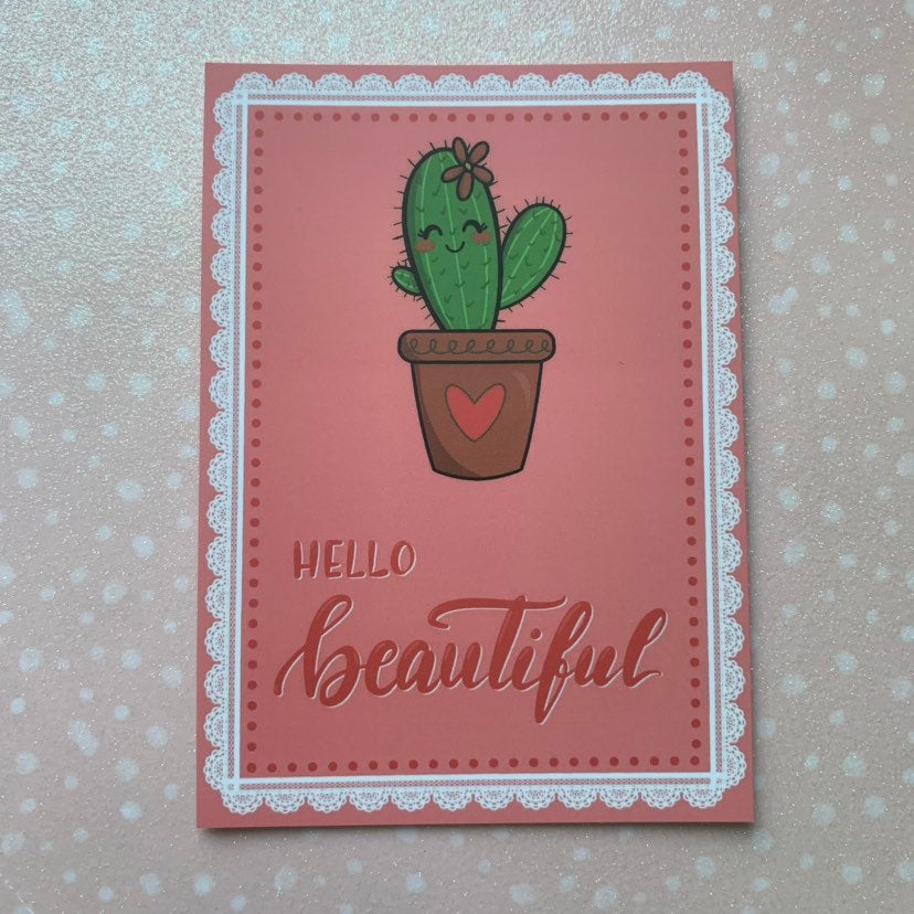 Cute Cactus postcard - hello beautiful