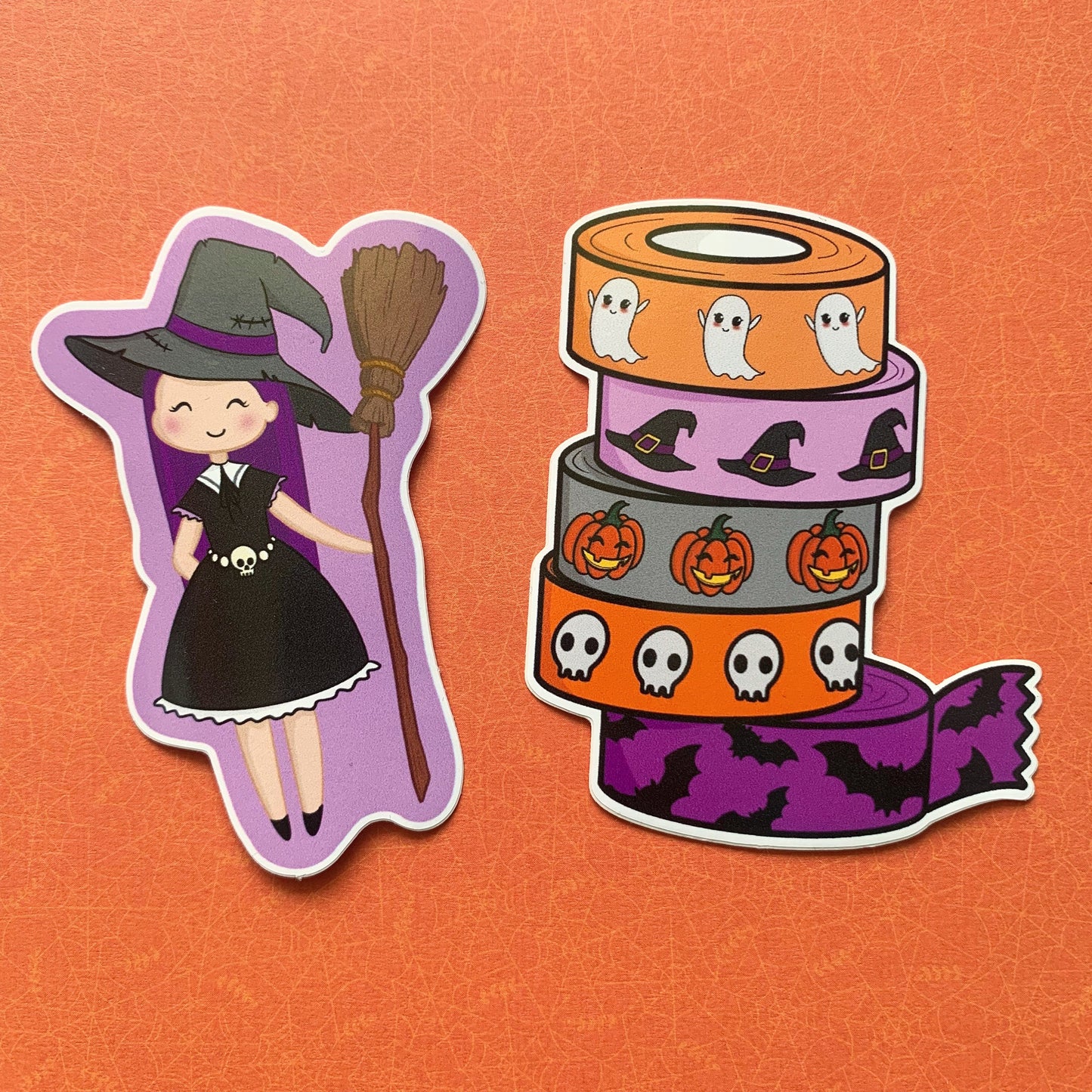 Halloween Vinyl Stickers - Little Witch and Washi Tape Pile