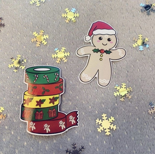 Vinyl Stickers - Christmas washi pile and gingerbread man