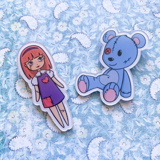 Rag Doll and Bear acrylic pins