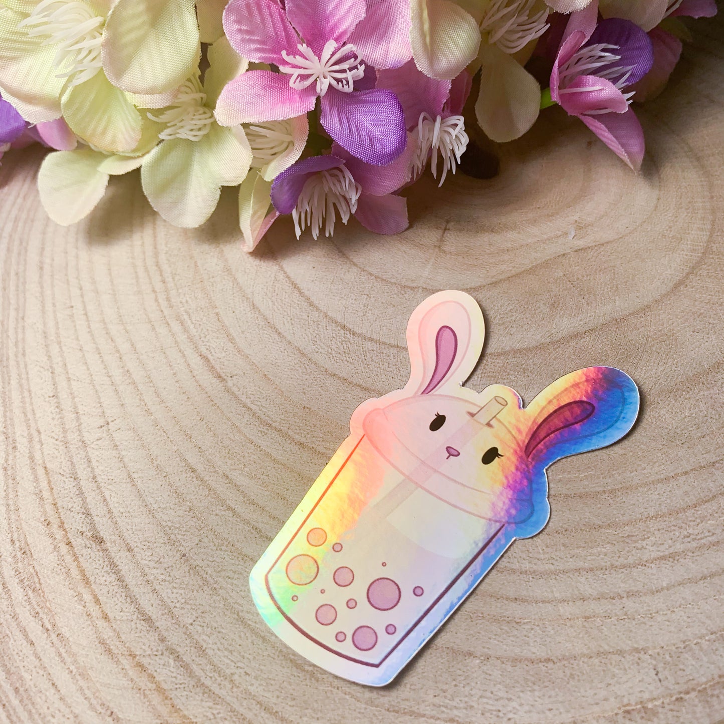 Bunny - cup of bobba Holographic Vinyl Sticker