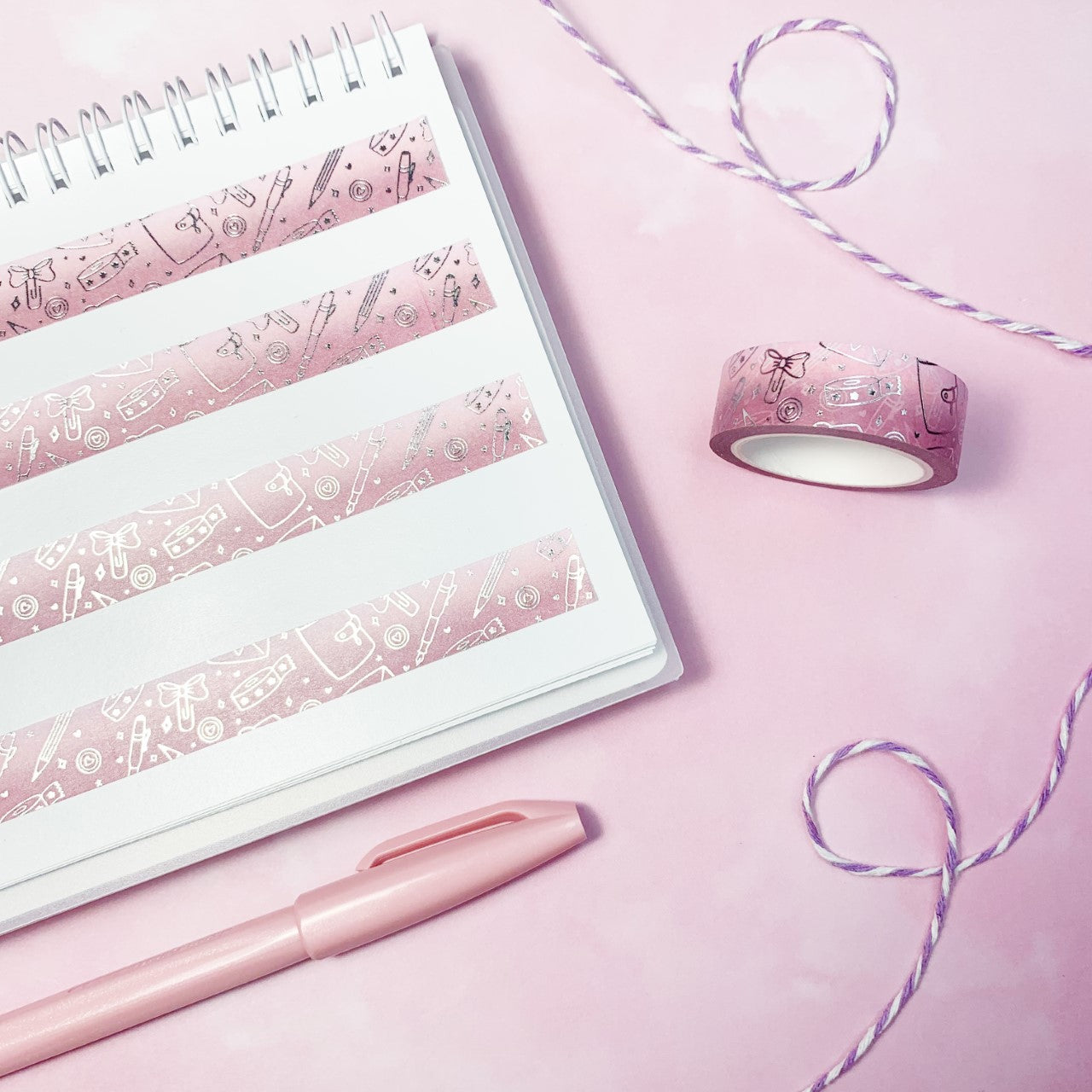 Planner Lover Washi Tape - Valentines Pink - Silver foiled