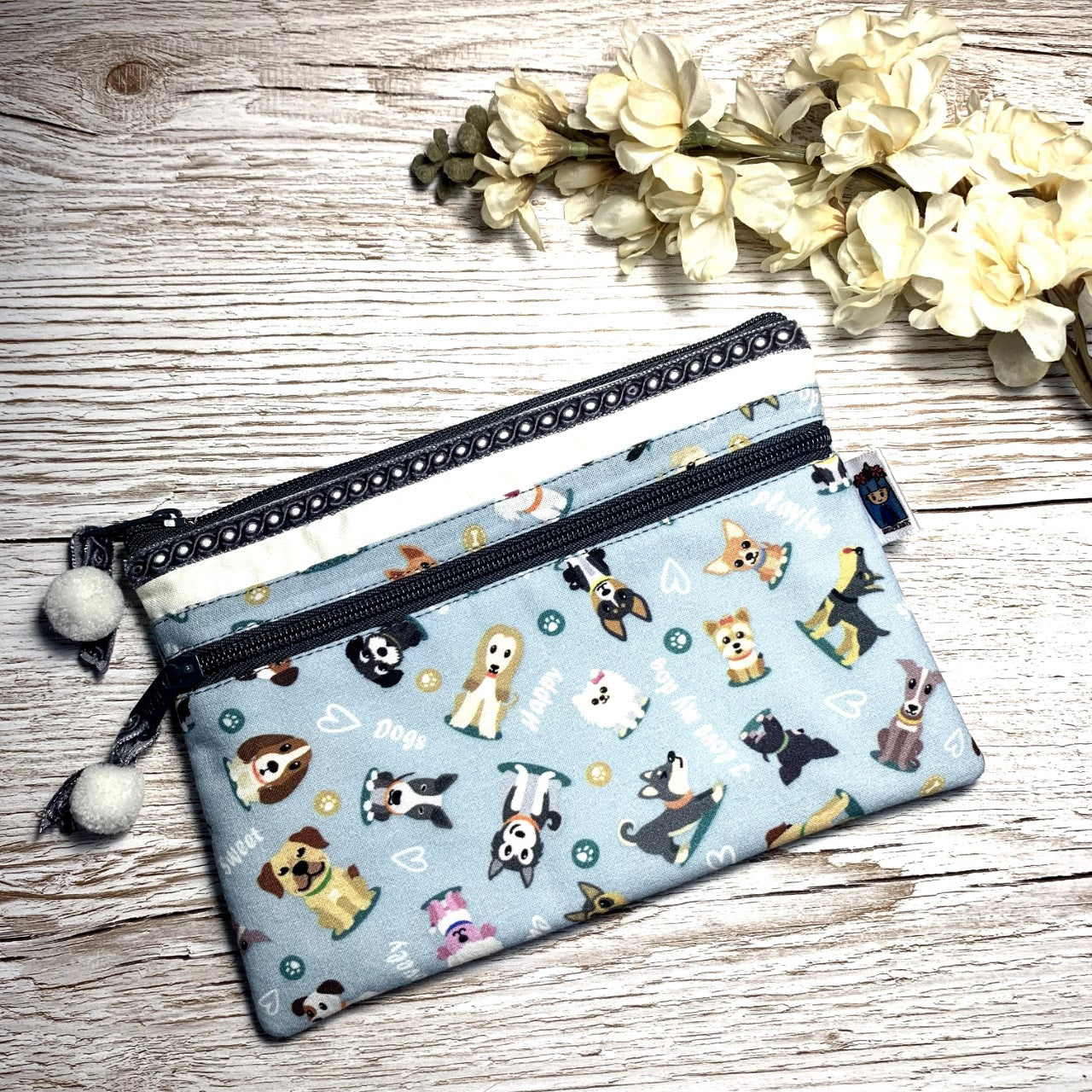 Dogs in blue - double pocket Pouch