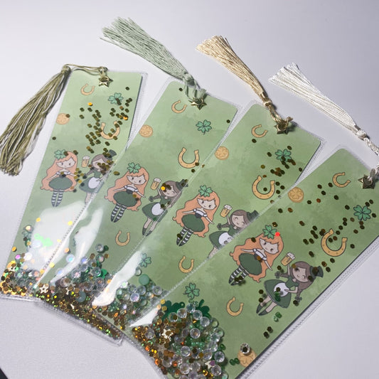 St. Patrick's Day shaker bookmark - with sequins and tassel