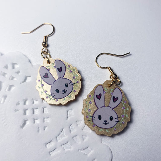 Floral bunny Earrings - Golden
