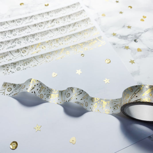 Planner Lover Washi Tape - White and grey - Gold foiled