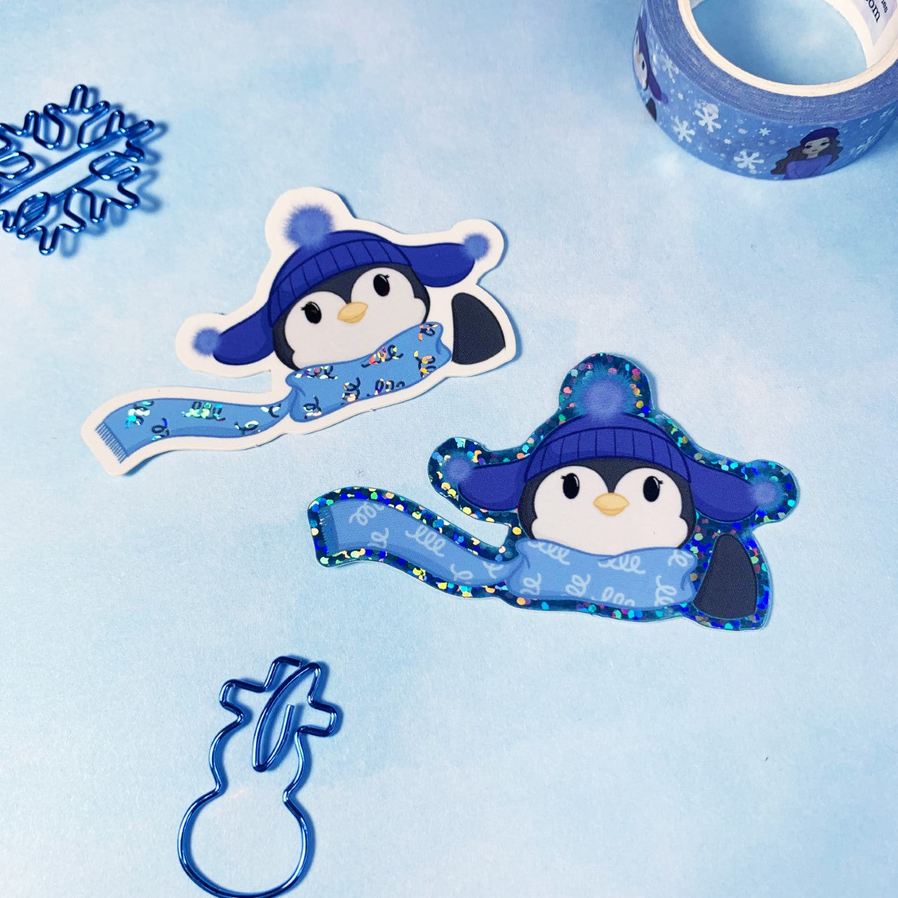 Winter Penguin - glitter sticker