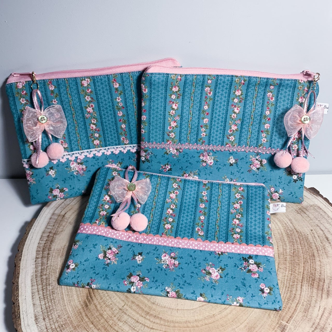 Teal and pink vintage style pouch